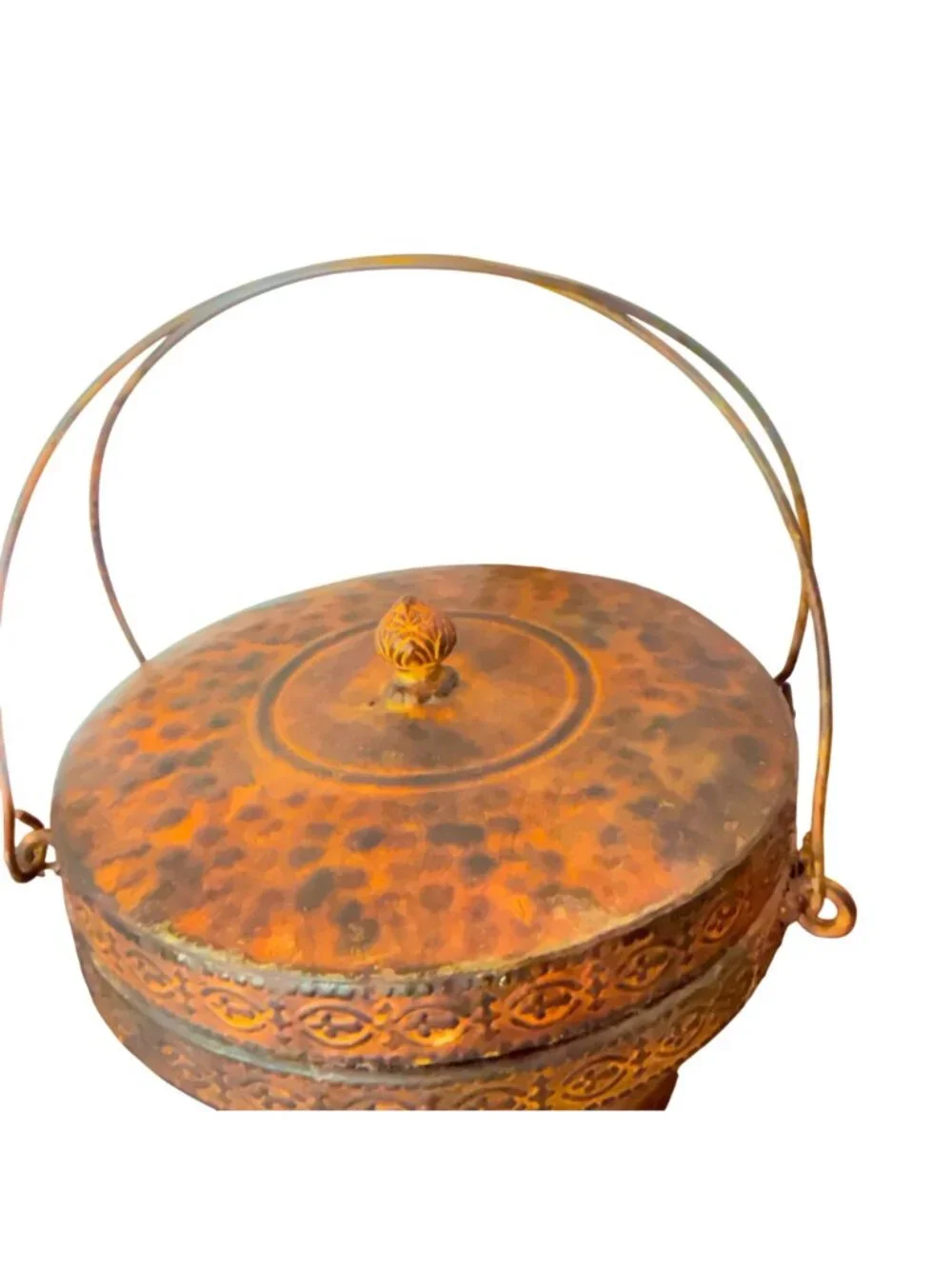 Vintage Asian Tooled Leather & Bamboo Wedding Basket Lidded Keepsake Box with Me